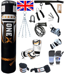 15 Piece Boxing Set 5ft Filled Heavy Punch Bag Gloves,Chains,Bracket,Kick new