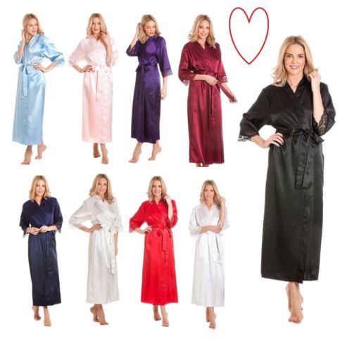 Ladies satin robe plus size dressing gown kimono wrap housecoat cover up 