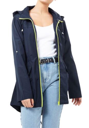 Womens Polyester Shower proof Neon Contrast Zip Mac Parka Raincoat Jackets 8-24