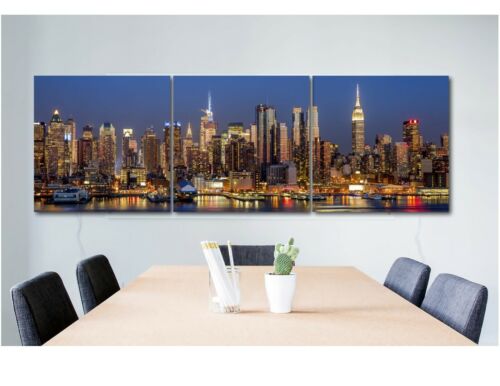 New York City Night Skyline Panoramic Picture Canvas Print Home Decor Wall Art