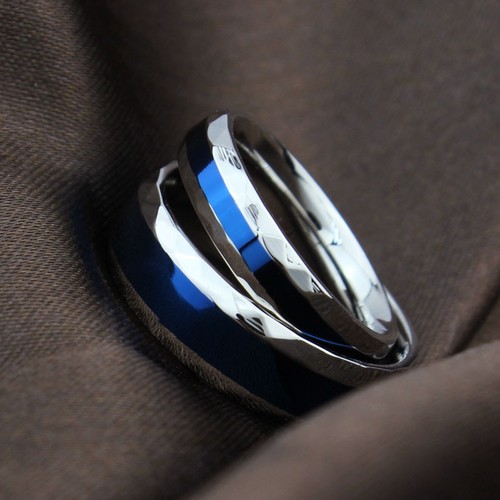 Lover/'s Stainless Steel Couple Rings Silver/&Blue Band Valentine/'s Day Size 5-13