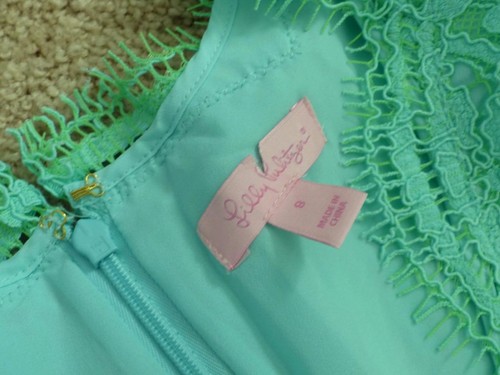 NEW Lilly Pulitzer Dress Meryl Lace pollside blue green V neck Dress 6//8 $348
