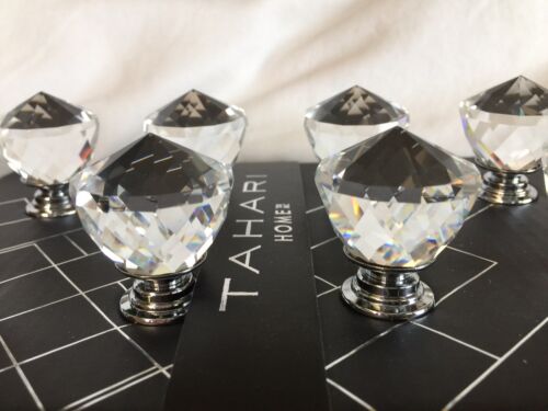 TAHARI HOME 8 Crystal Mirror Drawer Knobs Pulls 1 3/8" Round Silver Stem TH8 