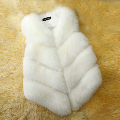 Women Faux Fur Gilet Vest Sleeveless Waistcoat Body Warmer Jacket Coat Outwear M