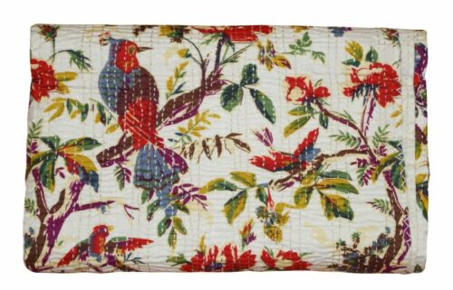 Details about  / Indian Handmade Kantha Quilt Reversible Bird Print Bedspread Bedding Cotton king