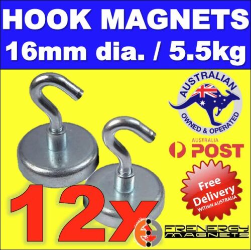 3x 4pk Strong Magnetic Hooks 16mm  5kgRare Earth Multi Purpose Hook Magnets