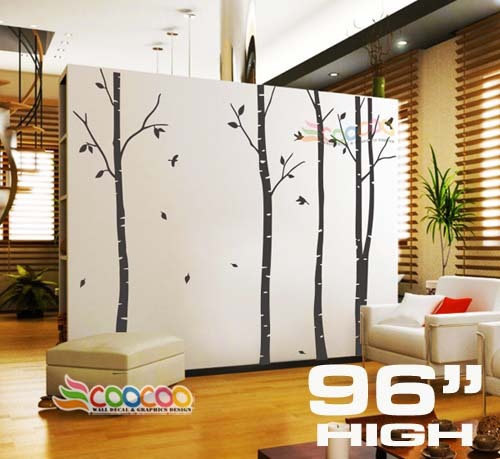 Wall Decor Decal Sticker Removable 96/" birch bird tree 2 colors DC0202