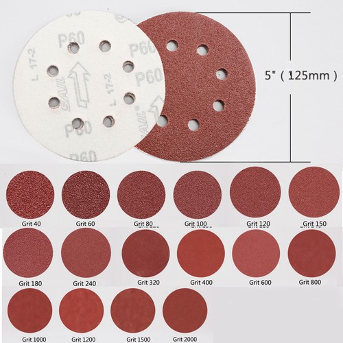 5in 125mm 8 hole Sandpaper Sanding Disc Rotary Hook Loop Sander 120 Grit 100pcs