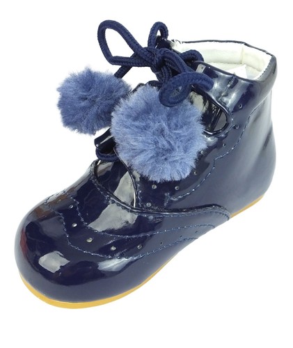 Baby Flower Girls Spanish Patent First Walking Formal Navy Booties for Infants