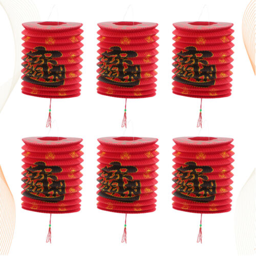 6pcs Paper Lanterns Portable Red Chinese Lanterns Hanging Decor for Festival 