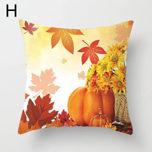 Happy Harvest Thanksgiving Autumn Truck Pumpkin Pillow Case Cushion Cover Decor 