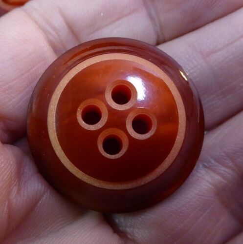 12Pcs Vintage Holland 60's New Old Stock Carved Red Orange 2 Tone Casein Buttons 
