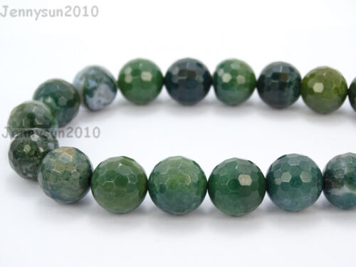 Natural Moss Agate Gemstone Faceted Round Beads 15/'/' 4mm 6mm 8mm 10mm 12mm 14mm