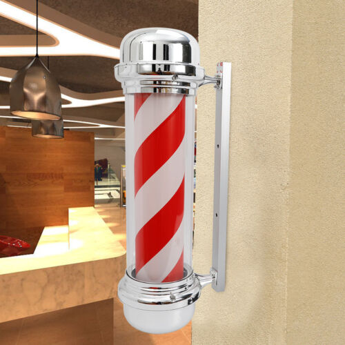 Outdoor Barber Pole Rotating Salon Sign Light Illuminated Red White LED Light UK