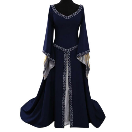 Women Halloween Gothic Witch Dress Victorian Renaissance Medieval Maxi Dress UK
