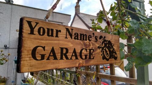 Motorbike Sign Shed Garage Workshop Door Sign Plaque Wood Fun Personalised Name 