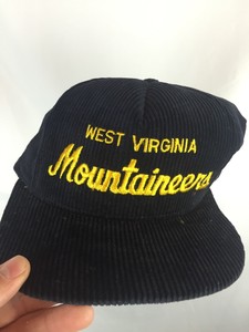 Vintage-90s-West-Virginia-Corduroy-Script-SnapBack-Retro-Rare-DB