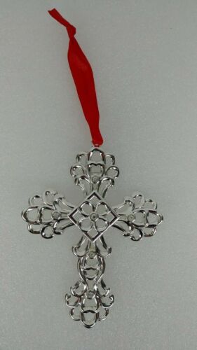 Details about  &nbsp;(New) Lenox Sparkle & Scroll Clear Crystal Silverplate Ornaments CROSS #856515