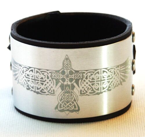 Celtic Brown Leather Cuff Wristband Bracelet adjustable-Handmade in the UK 