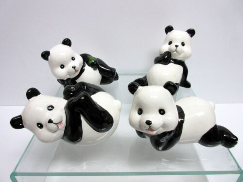 New Porcelain Happy Panda Bear Set 4 Pandas Bears 663.45D