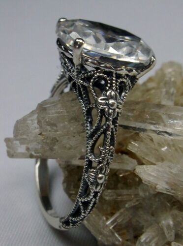 Custom-Made Details about  / White Gem Sterling Silver Filigree Ring