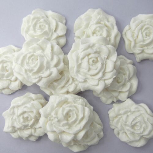 25mm//30mm 12 White Sugar Roses edible wedding cake cupcake decorations 2 SIZES