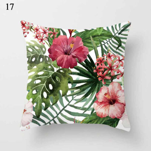 Tropical Plant Green Leaves Garden Cushion Cover Linen Throw Pillow Case Decor 