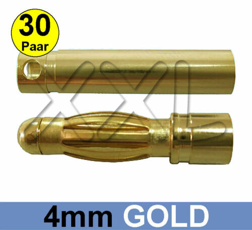 60x Stecker 30 Paar Buchse Goldkontaktstecker Goldstecker 4mm Lipo Akku 