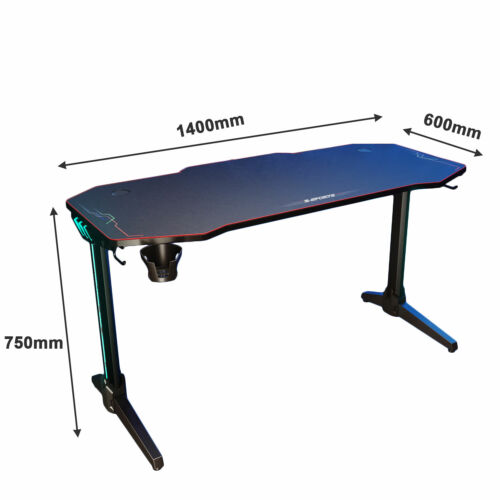 Gaming Tisch mit Led 140cm PC Tisch Carbonfaser-Optik Schreibtisch Gamertisch
