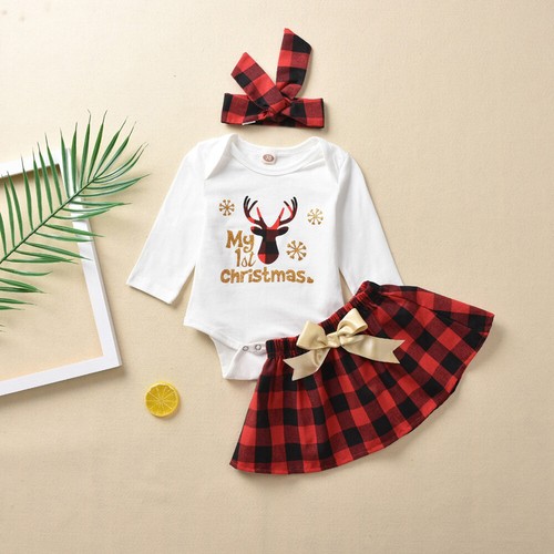 2019 My 1st Christmas Baby Girls Party Outfits Tops Romper+Tutu Skirt Clothes UK
