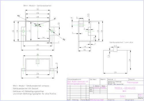 KEMO G061 Mini-Modul-Gehäuse Elektronik-Kunststoff Plastic-Case 35 x 25 x 15 mm