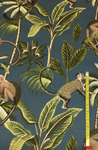 tissu de coton Jungle Garnitures/rideaux/Coussins turquoise/ocre Fryetts singe 