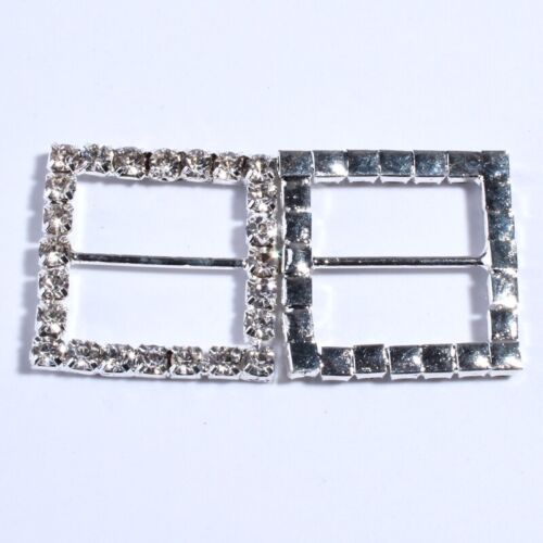 25PCS 25MM Silver Crystal Square Rhinestones Buckles Metal Diamante DIY 