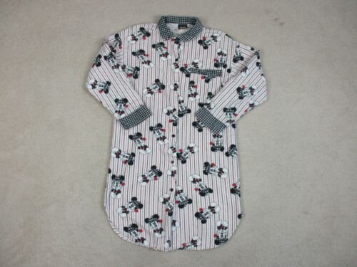 VINTAGE Disney Mickey Mouse Pajama Shirt Womens Medium White Black Sleepwear 90s