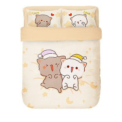 Details about  / 4Pcs Set Kawaii Cat Cotton Bedding Set Soft  Cover Bed Sheets and Pillowcases