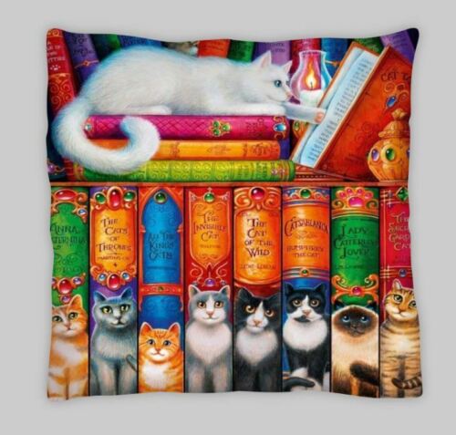 cat kitten book library Cushion Cover 45cm drawing painting