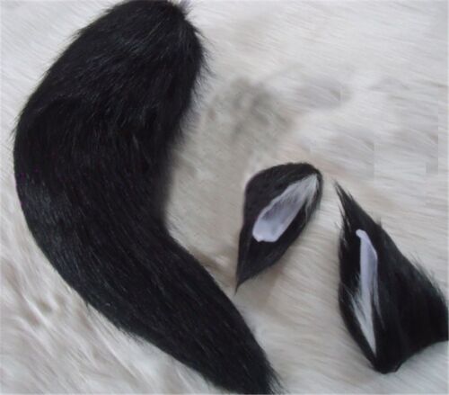 Black Cat fox Plush Tail and 2 Ears set Cosplay Cosplay Animal Dress Gifts Anime