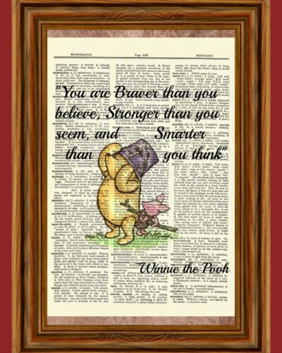 Winnie the Pooh Dictionary Art Print Picture Poster Classic Vintage Braver Quote