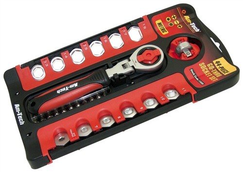New 44Pc Go Through Socket Set Flexi Drive Wrench Mechanic Service Garage Amtech