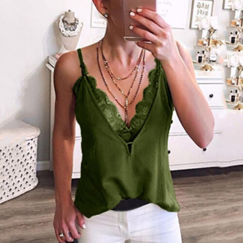 Women Lace Vest Deep V-Neck Blouse Sleeveless Backless Top Casual Slim Fit