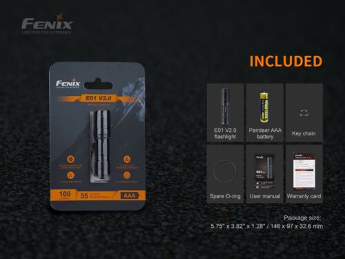 Fenix E01 V2.0 CREE XP-G2 S3 LED 100 Lumens EDC Flashlight Torch Blue Battery 