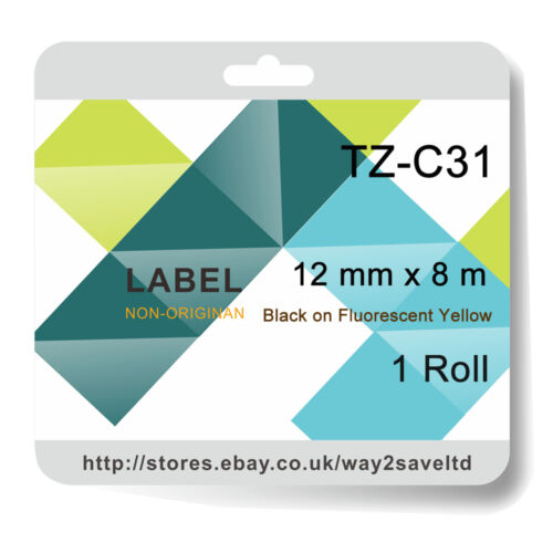 1 Compatible Fluorescent Label Tape fits Brother TZ-C31 12mm  Black on Yellow