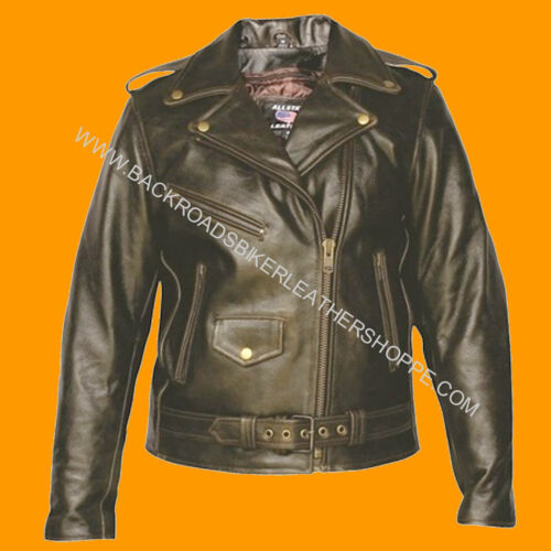 Ladies Women Retro Brown Old School Vintage Leather Motorcycle Biker Jacket Coat 