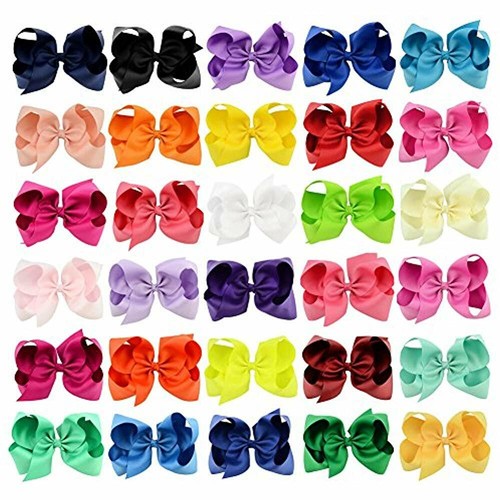 30pcs Big 6/" Hair Bows Clips Solid Color Grosgrain Ribbon Larger Alligator