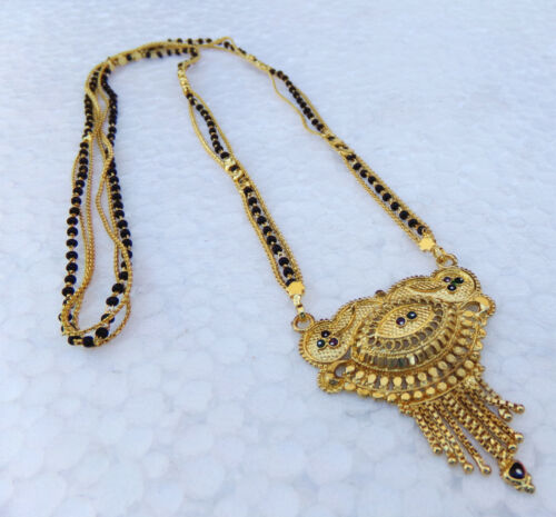 Details about   Indian Gold Plated Chain Pendant Necklace Ethnic Dulhan Sari Jewelry Mangalsutra 