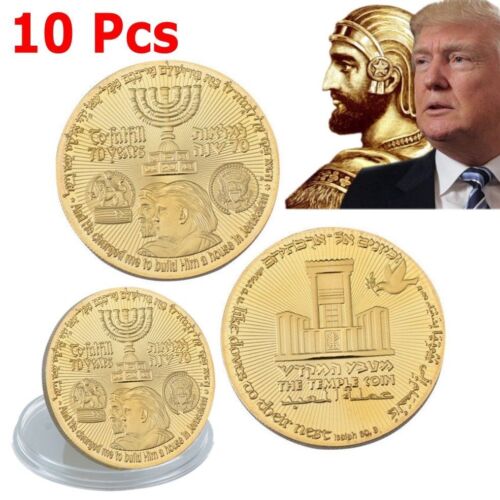 10X Gold Plated 2018 King Cyrus Donald Trump Coin Jewish Temple Jerusalem Israel