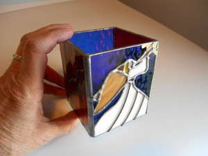 Stain-Glass-Lead-Candle-Holder-Handmade-Angel-Red-Blue