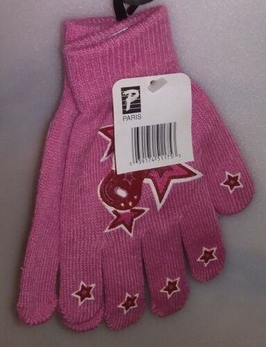Details about  / WINTER CLASSIC 1 PAIR GIRLS KNIT GLOVES 1 SIZE PINK WITH GUITAR /& STARS  A-18