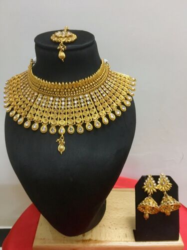 Ethnic Wedding New Indian Jewelry Bridal Necklace Set Earring Gold Plated