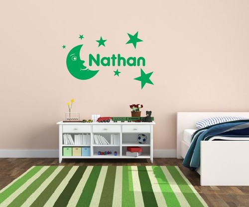 Personalised Moon stars /& Name wall art sticker all kid names Boys//Girls Nursery